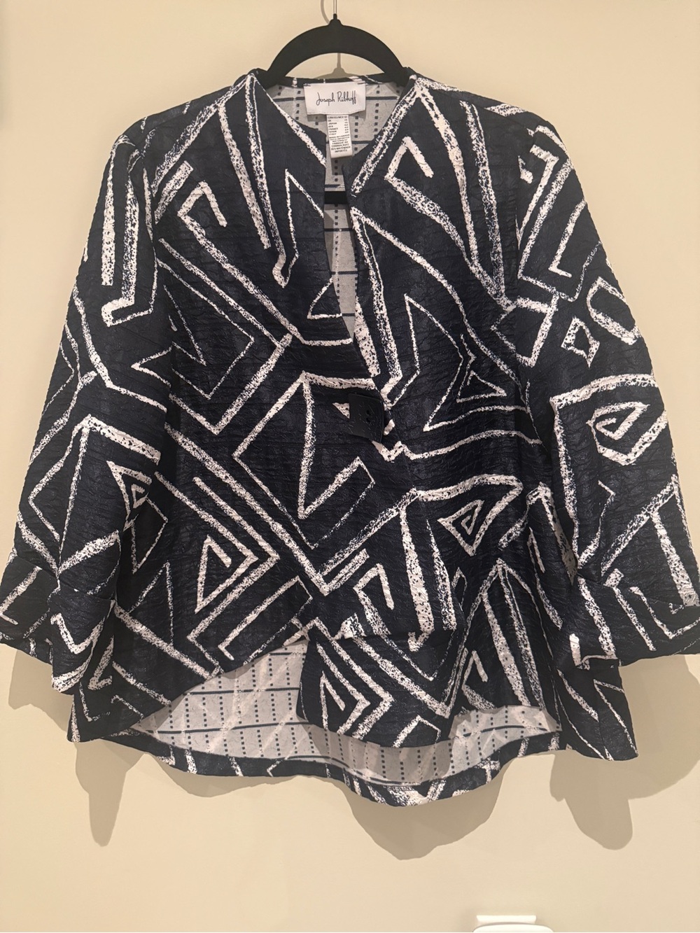 Joseph Ribkoff Geometric Crinkle Jacket Navy White Size 12 Made in Canada